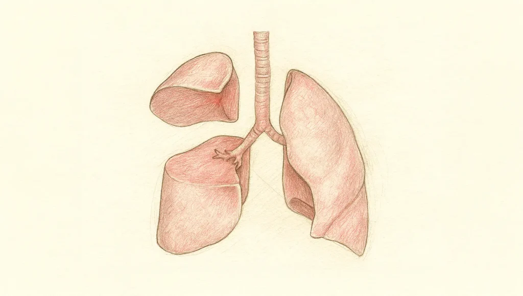 Dibujo anatómico de una lobectomía pulmonar