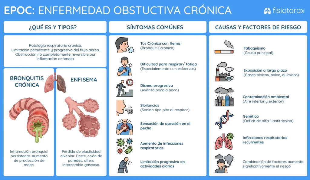 Infografía detallada sobre la EPOC: Qué es, tipos, sintomas y causas
