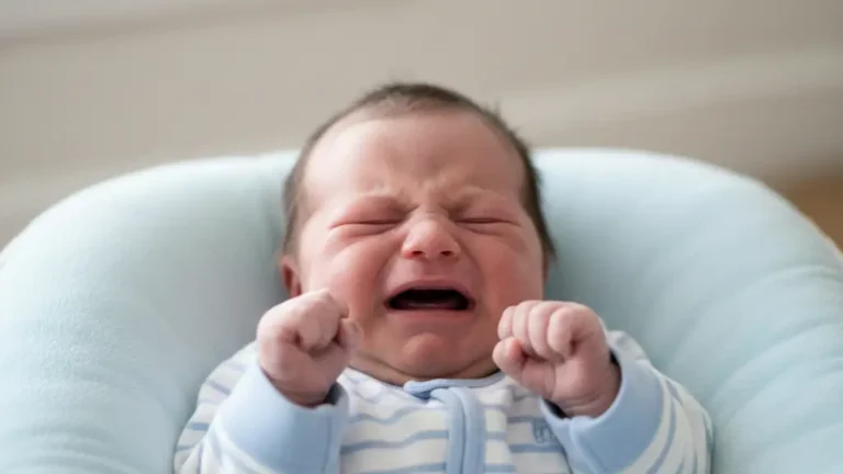 Fotografía de un bebe llorando a causa de una bronquitis