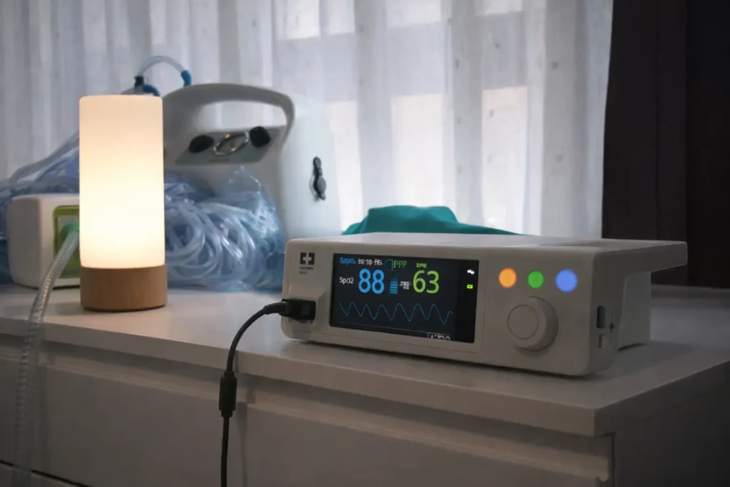 Imagen de un pulsioxímetro marcando una saturación de oxígeno 88% en un paciente con EPOC