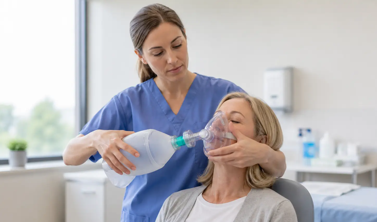 Fotografía de una sesión de fisioterapia respiratoria tratando un paciente con atelectasia