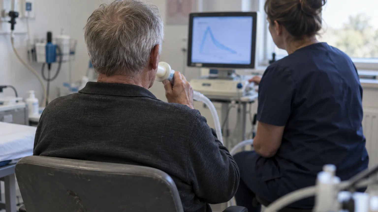 Prueba de función pulmonar en una consulta de fisioterapia respiratoria